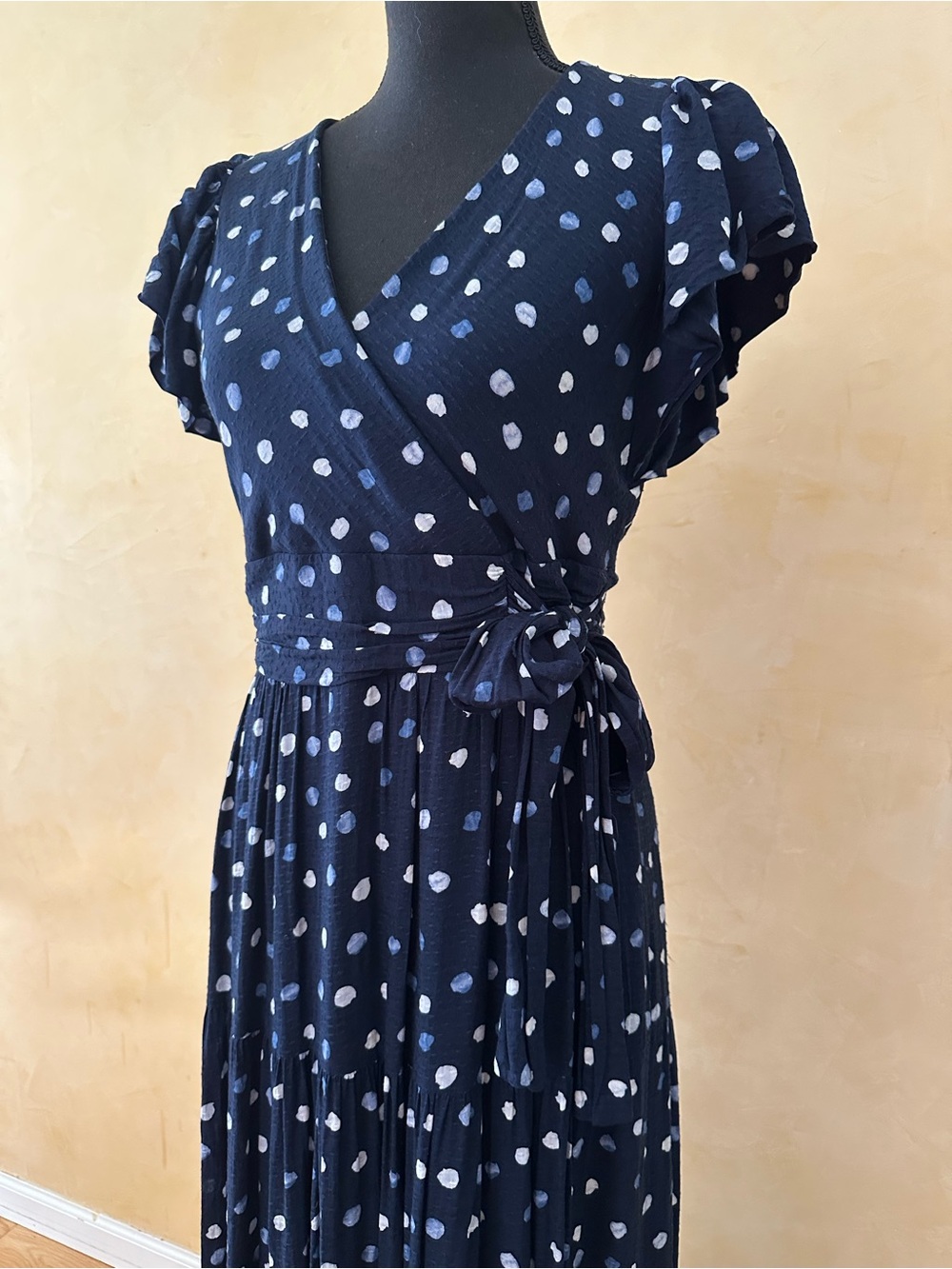 Dkny Navy and White Polka Dot Wrap Maxi Dress - Picture 4 of 5